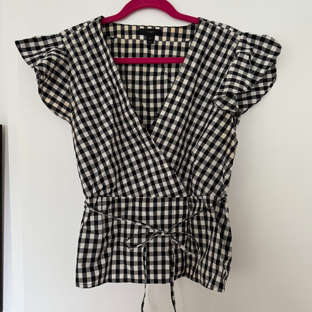 Gingham Peplum Shirt with Tie - J Crew